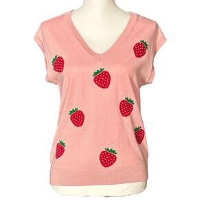 Hot Topic Sweater Vest Size Small Strawberry Twee Y2K 90s Pink Fun Cherry Girl